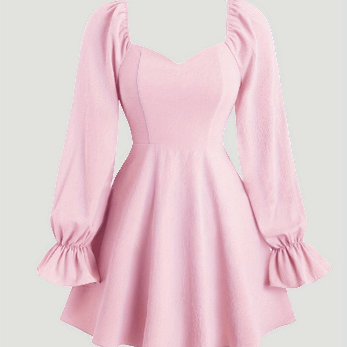 Plus Size Sweetheart Neck Dress with Long Sleeves A-Line Fit and Flare Solid Polyester