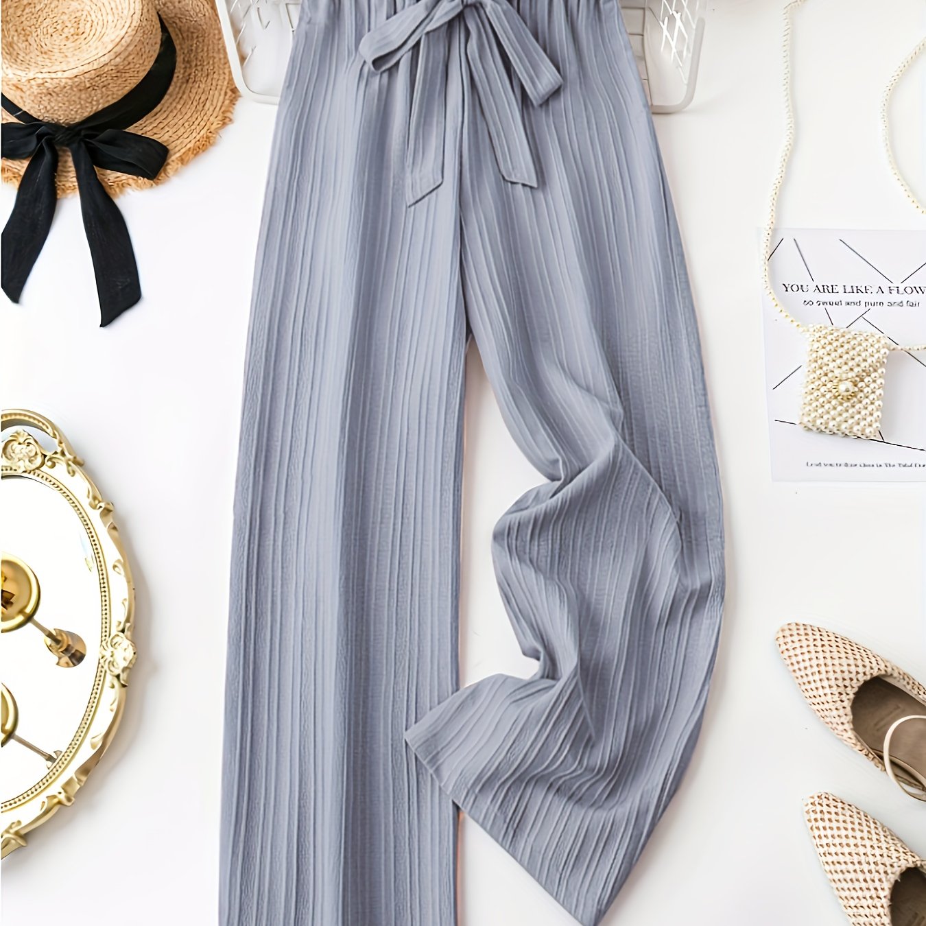 Pantalones casual de mujer de talla grande con pierna recta y cintura ajustable con cordón