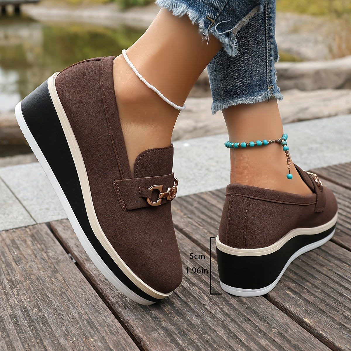 Women’s Mid-Top Platform Sneakers Casual Slip-On Flat Shoes Beige