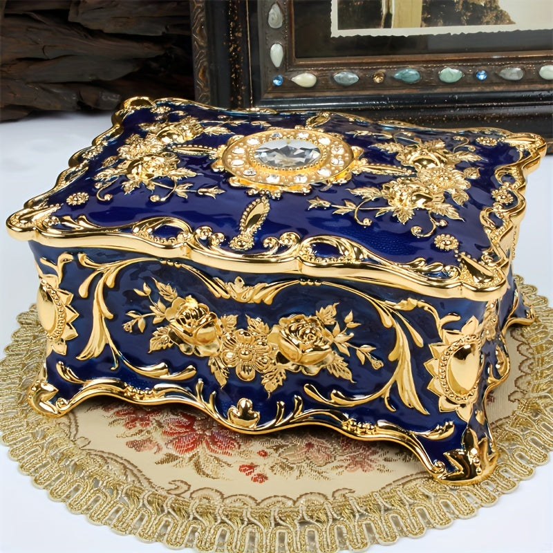 стиль винтаж шкатулка для свадебных украшений с эмалью, с откидной крышкой и отделениями для хранения