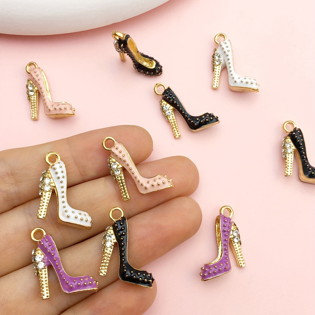 Pack of 10 Alloy Enamel High Heel Shoe Charms for Jewelry Making 18x14mm in 4 Colors