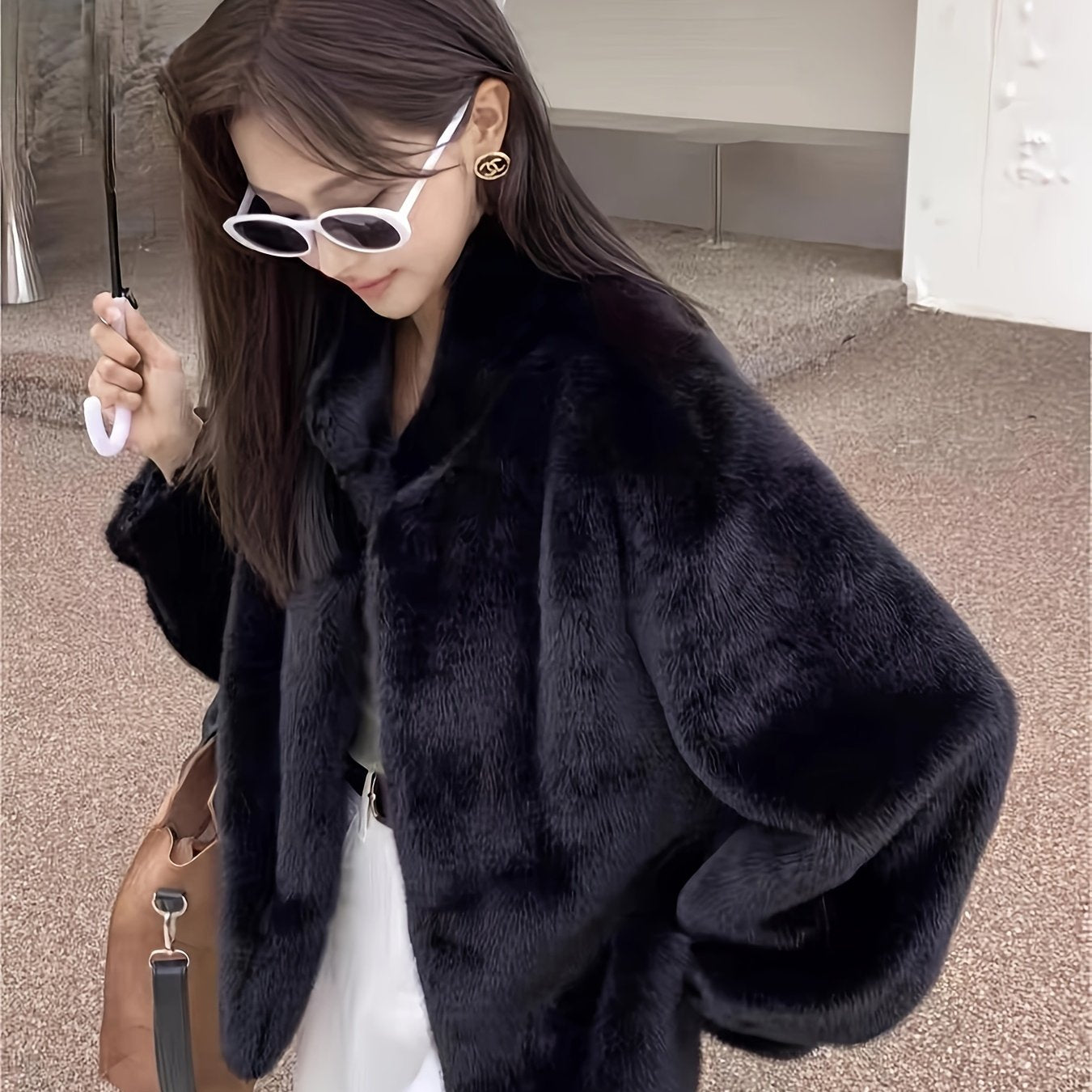 Women's Faux Fur Coat Long Sleeve Open Front Casual Winter Solid Color