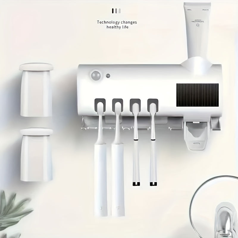 Wall-Mounted Toothbrush Sanitizer Holder with UV Sterilizer and 3-in-1 Dispenser