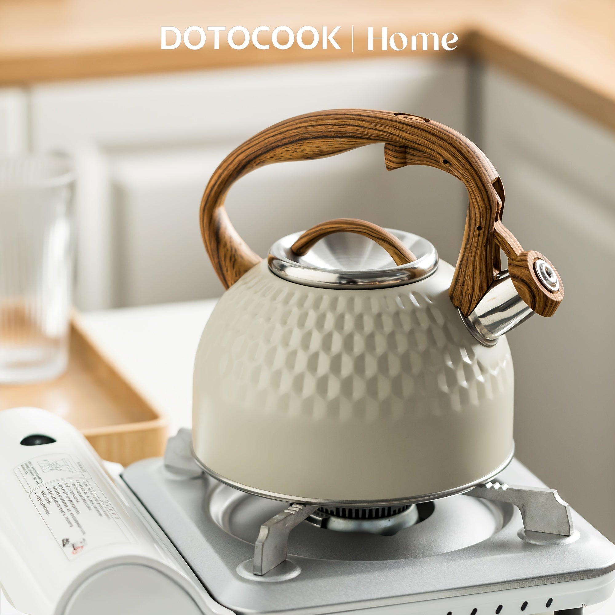 Stainless Steel 2.5L Tea Kettle with Wooden Handle, Loud Whistle, Button Control
