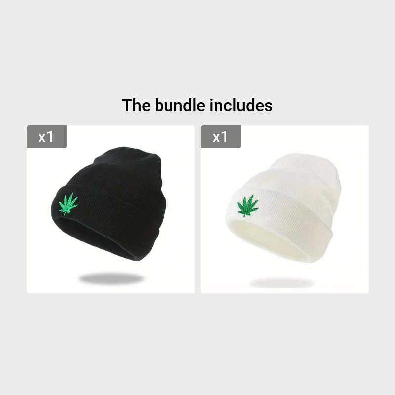 Embroidered Leaf Knit Hat Unisex Sports Cap for Men Women Teens
