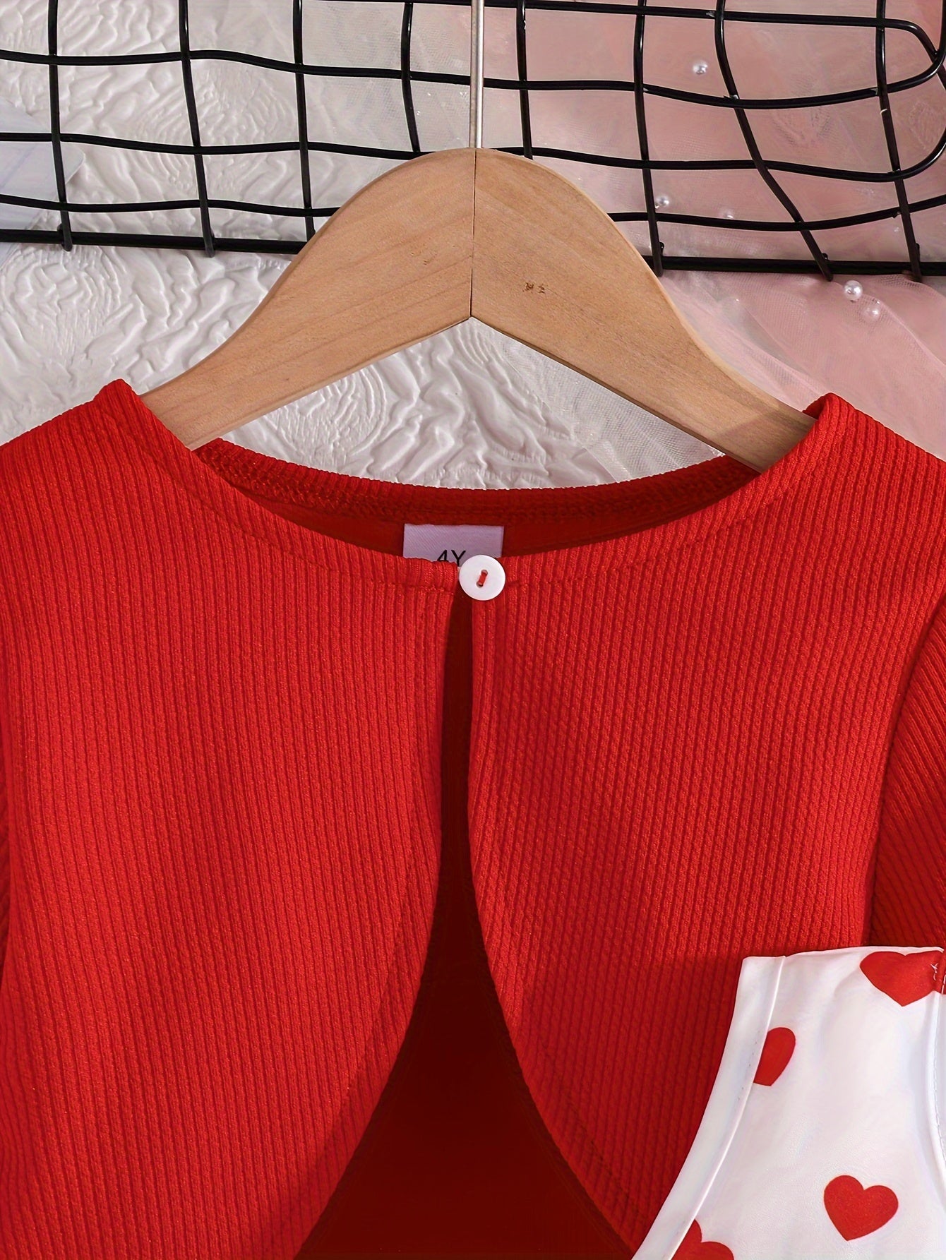 Girls' Valentines Day Outfit Set Long-Sleeved Cardigan and Sleeveless Sundress for Kids