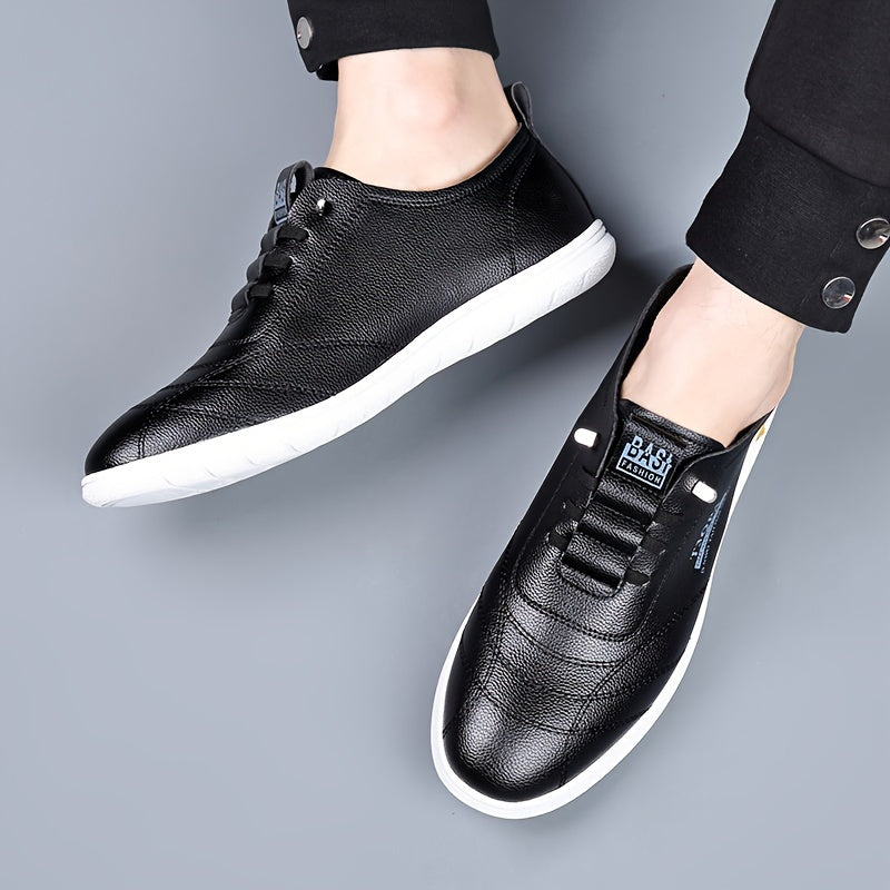 Men's White Slip-On Loafers with Brown Accents Non-Slip Sole and Elastic Laces for Casual Outdoor Wear