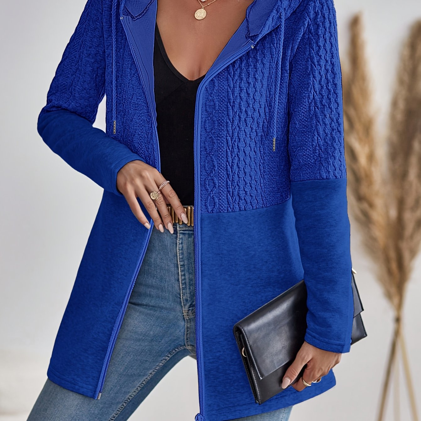 Women's Gray Hooded Cardigan Polyester Zipper Solid Color All Season