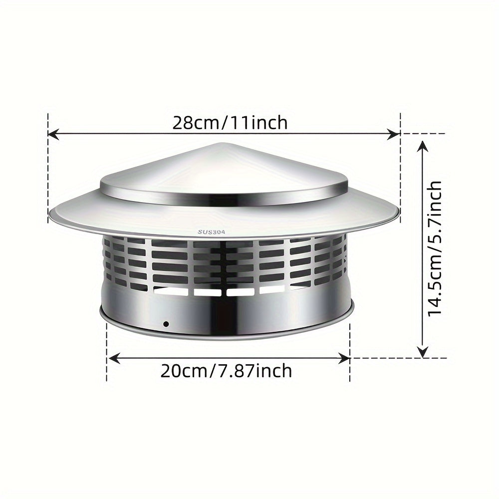 Stainless Steel Chimney Cap 20.32cm Round Vent Pipe Rain Cover Mesh Screen
