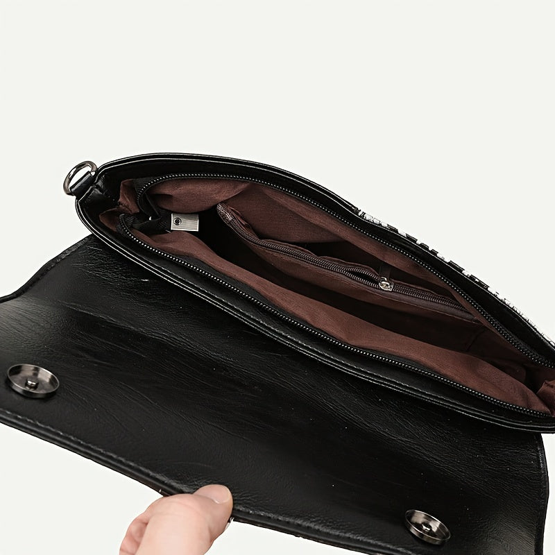 Black and White Snake Skin Crossbody Bag with Adjustable Strap for Women