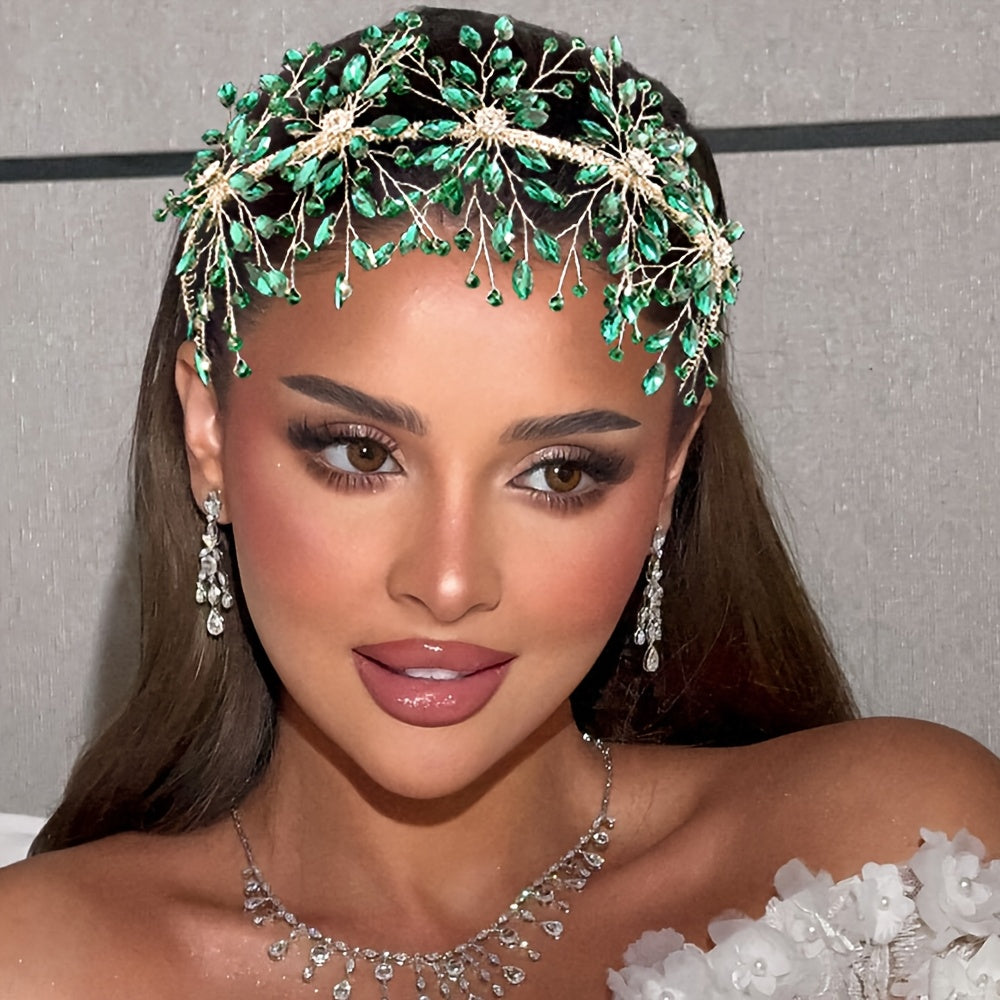 Diadema de novia bohemia con tiara de pedrería y cuentas, accesorio de boda en rojo, verde y azul