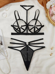 Women's Strapless Backless Lingerie Set with Paneled Design and Hollow Bra