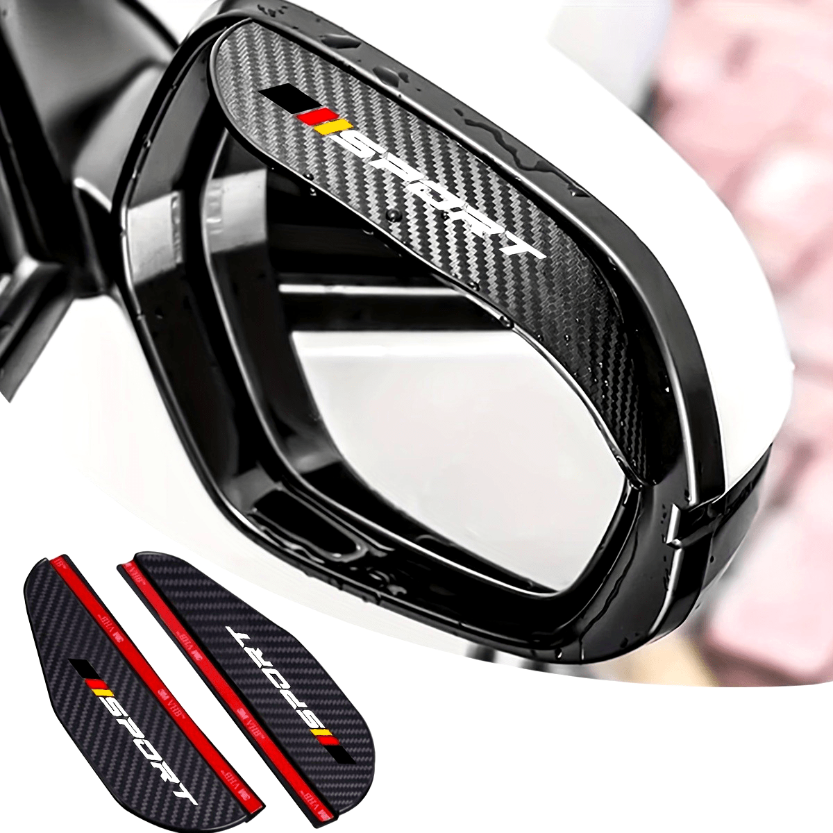 2PCS Car Rearview Mirror Rain Eyebrow Carbon Fiber Sun Visor Snow Blocker