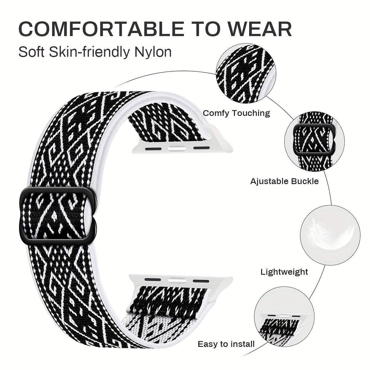 Stretchy Nylon Watch Band for Men Women Compatible with Apple Watch Series 1-8 Ultra SE 38mm 40mm 41mm 42mm 44mm 45mm