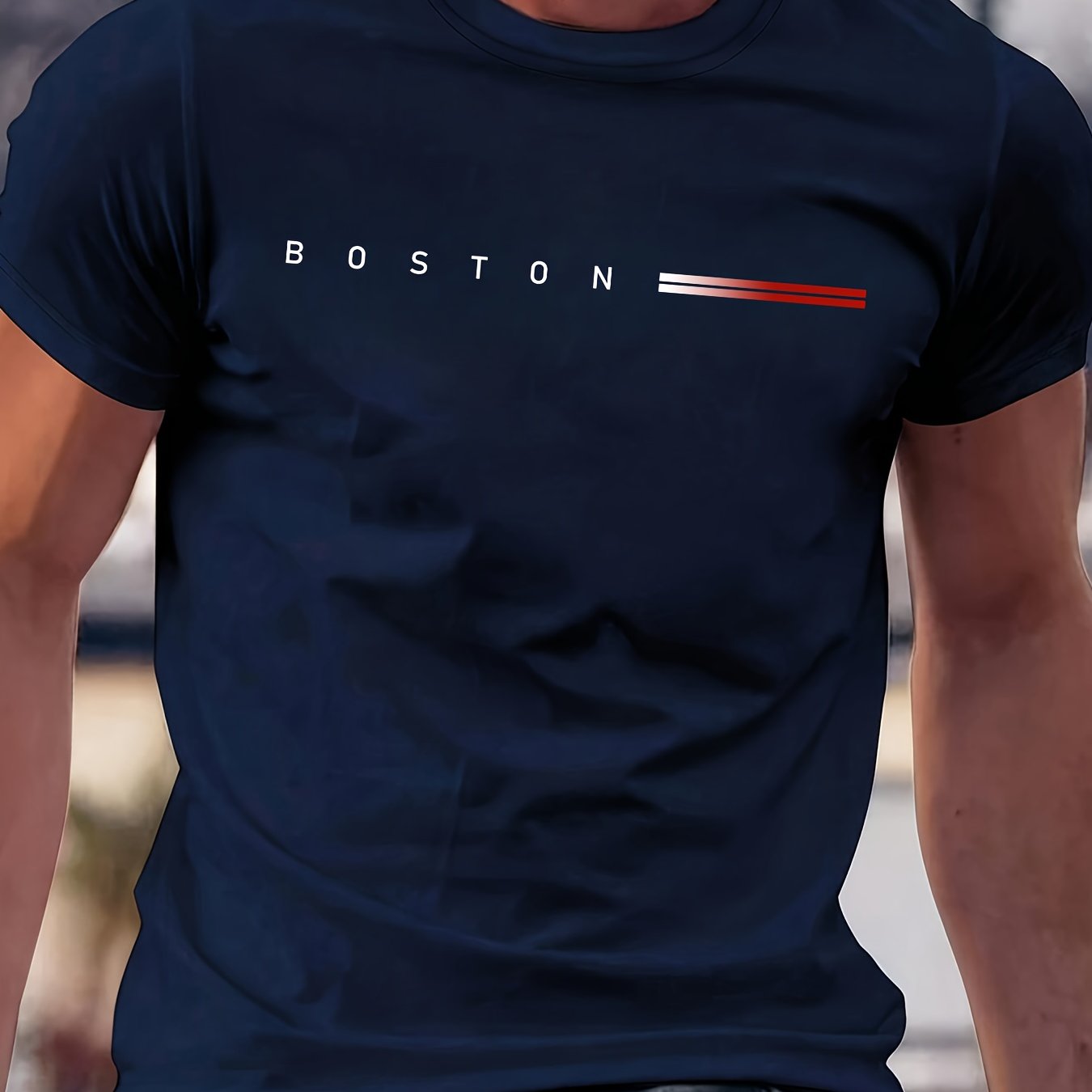 Men's Summer Cotton T-Shirt with Gradient Color Stripe Pattern Crew Neck Short Sleeve Casual Top