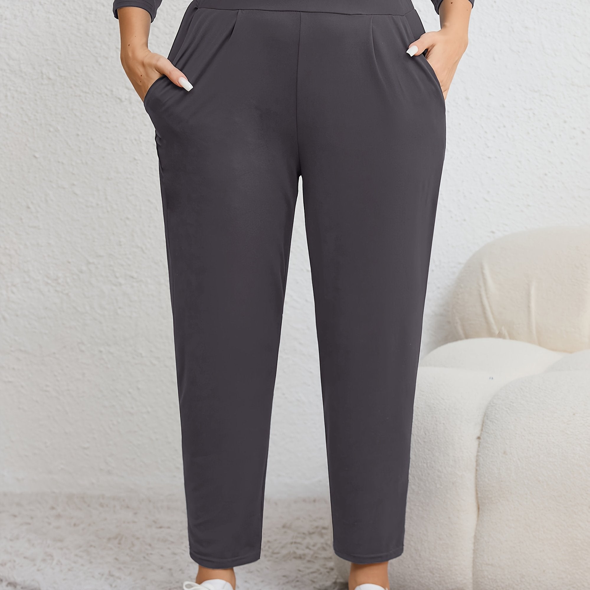 Plus Size Women's Harem Pants with High Elasticity Ruched Waist Pockets for All Seasons