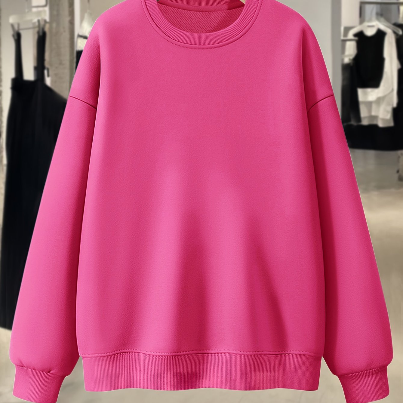Plus Size Women’s Crew Neck Sweatshirt Solid Color Casual Fall Spring