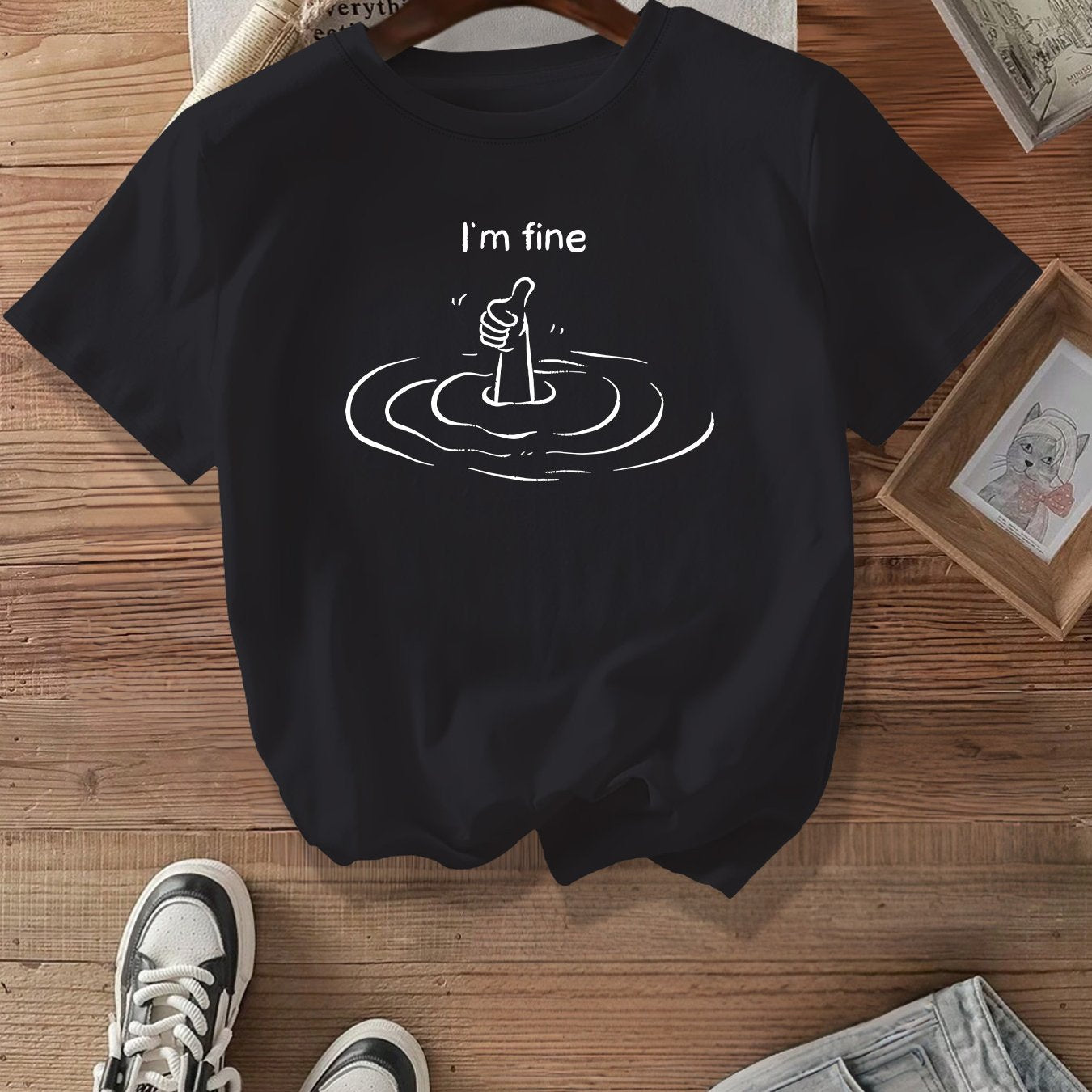 Women’s Black Graphic T-Shirt Relaxed Fit Short Sleeve Top