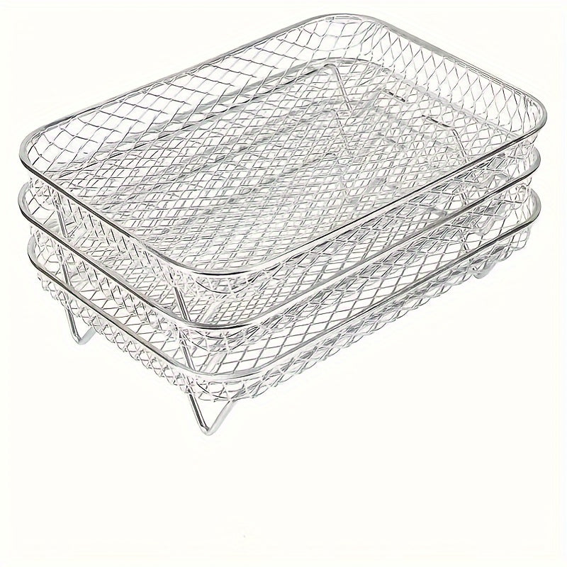 Stainless Steel 3-Tier Air Fryer Rack for Dual Zone Air Fryers with Removable Trays