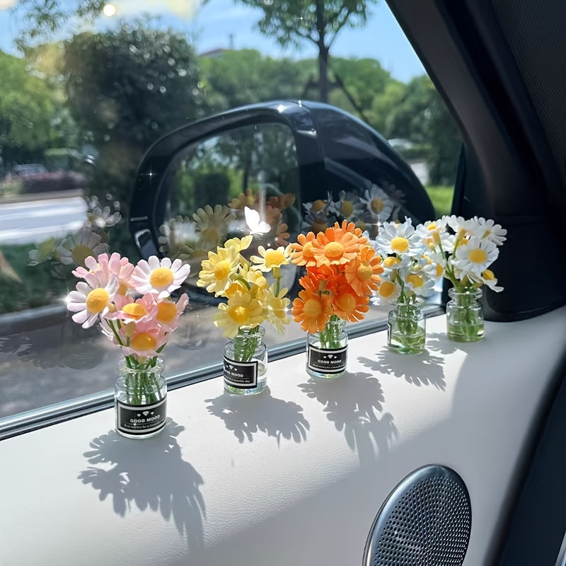 Women's Car Dashboard Decor Mini Daisy Glass Auto Accessories
