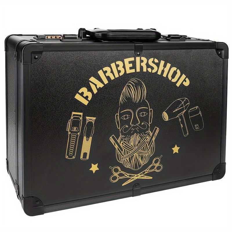 Qassoblar uchun mo'ljallangan qattiq saqlash qutisi, qaychi, taroq, moy va aksessuarlar bilan