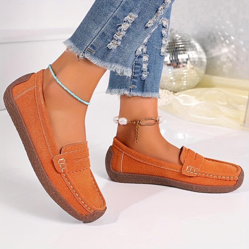 Women's Black Loafers Slip-On Flats Comfortable PU Casual Shoes