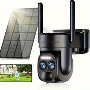 Outdoor Solar Security Camera with Dual Lens WiFi Night Vision Two-Way Audio Motion Detection