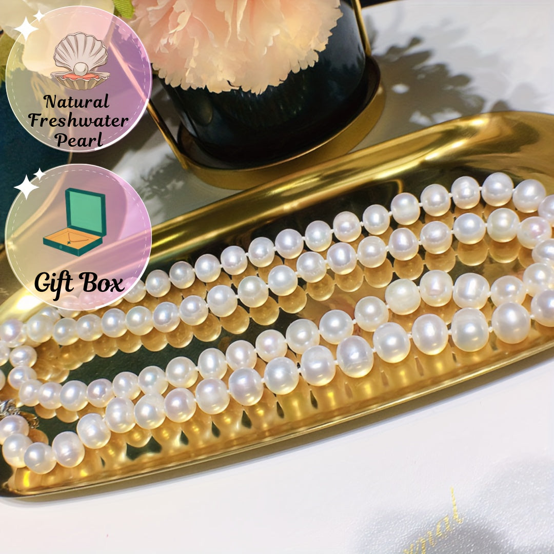 Women’s Freshwater Pearl Necklace with 9-10mm Beads Casual Gift Jewelry