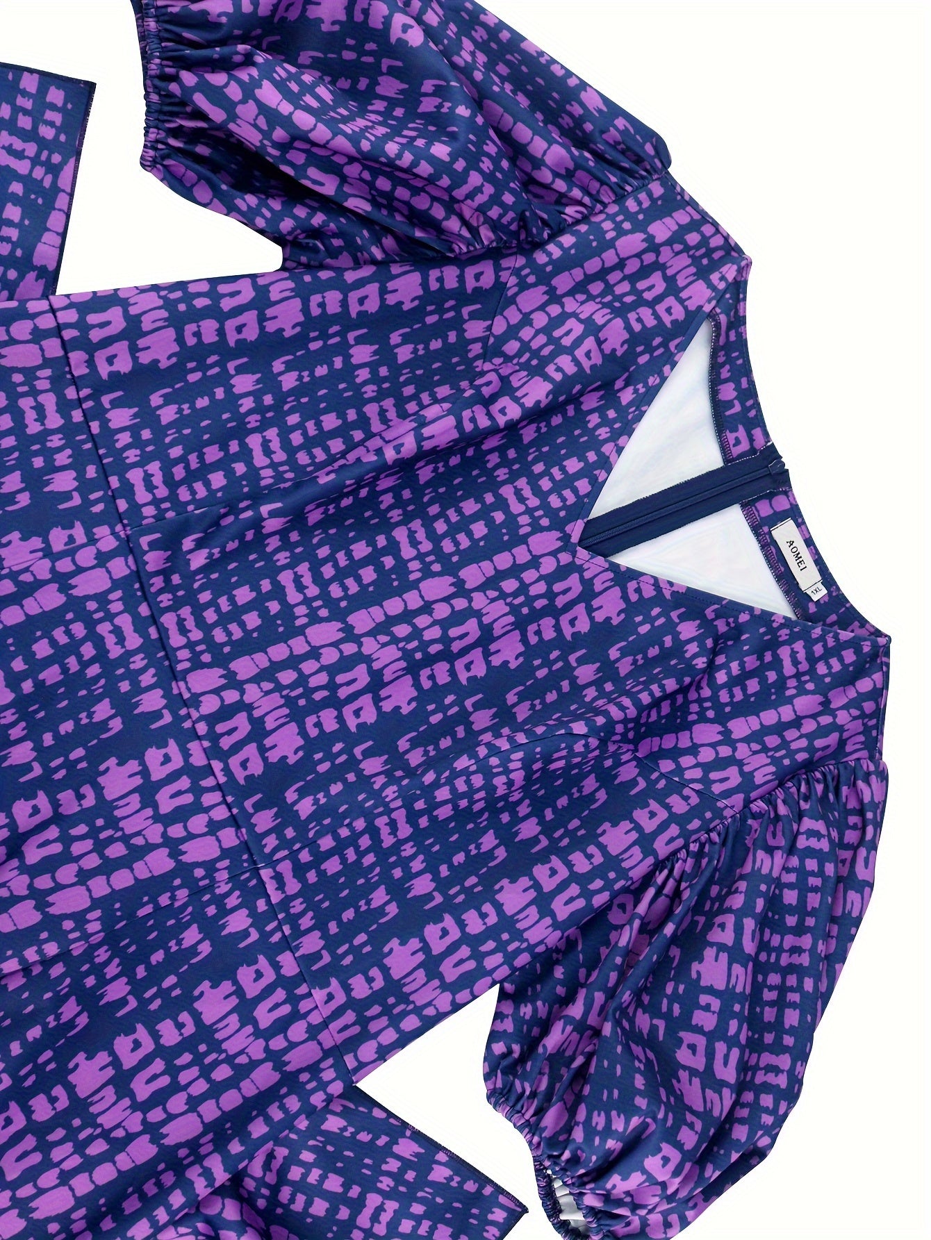 Women's Plus Size Purple Printed Maxi Dress V-Neck Ruffle Hem