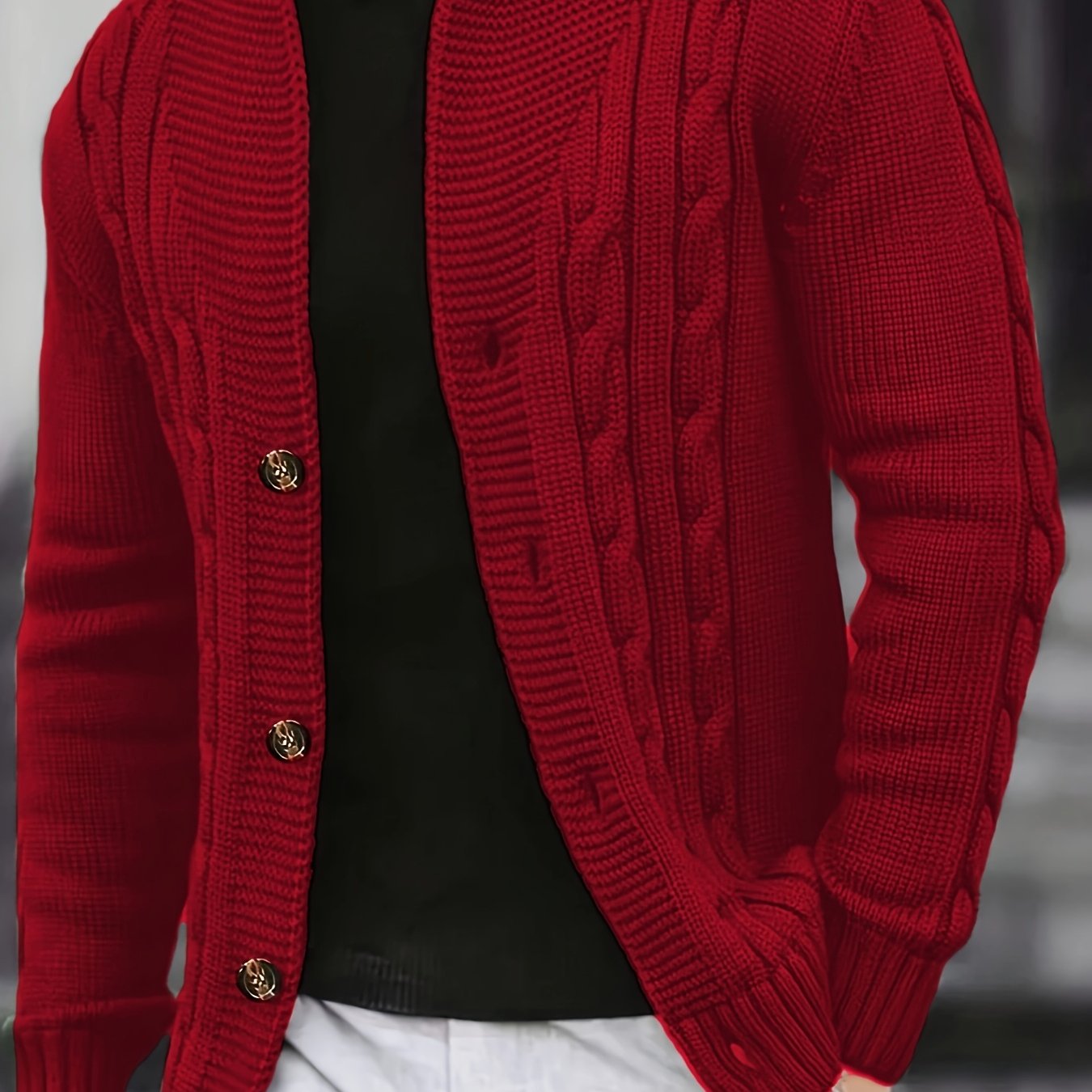Men's V-Neck Knitted Cardigan Solid Color Acrylic Casual Autumn Winter Top