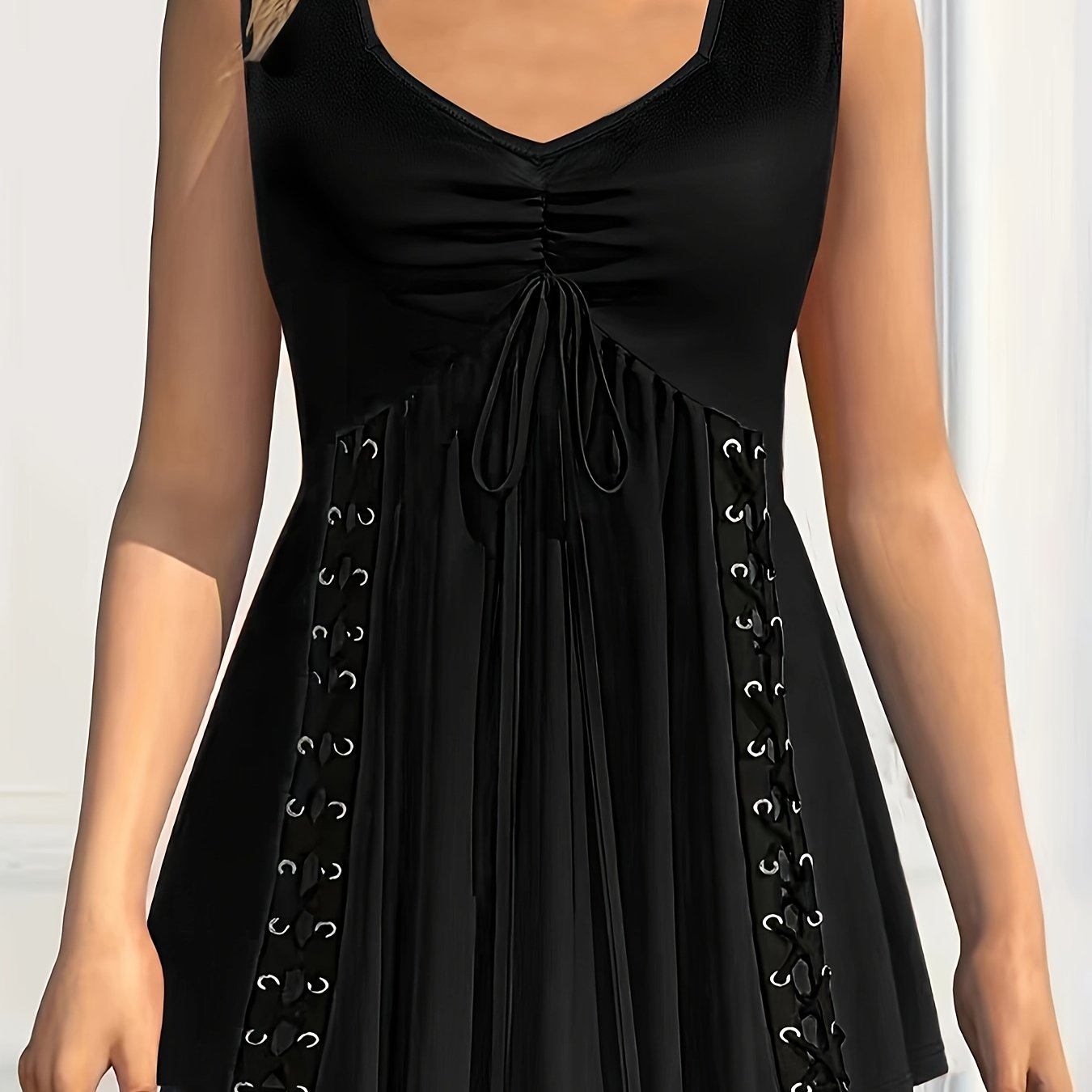 Plus Size Women's Grommet Eyelet V-Neck Sleeveless Tank Top Summer Clothing