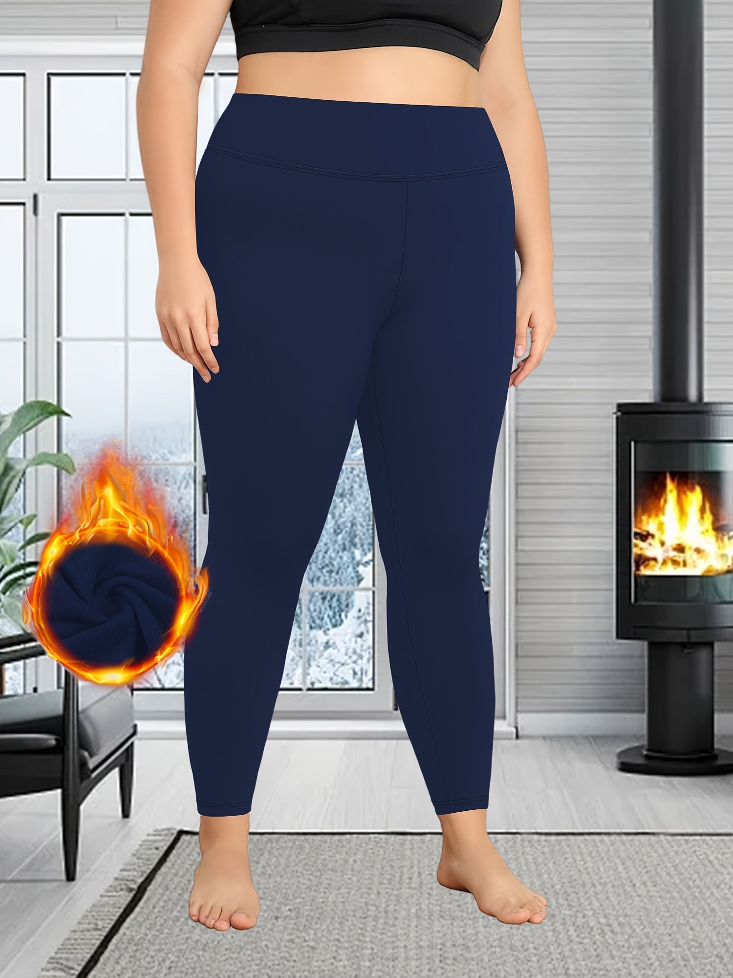Plus Size Warm Leggings High Waist Thick Stretchy Fall Winter Women's