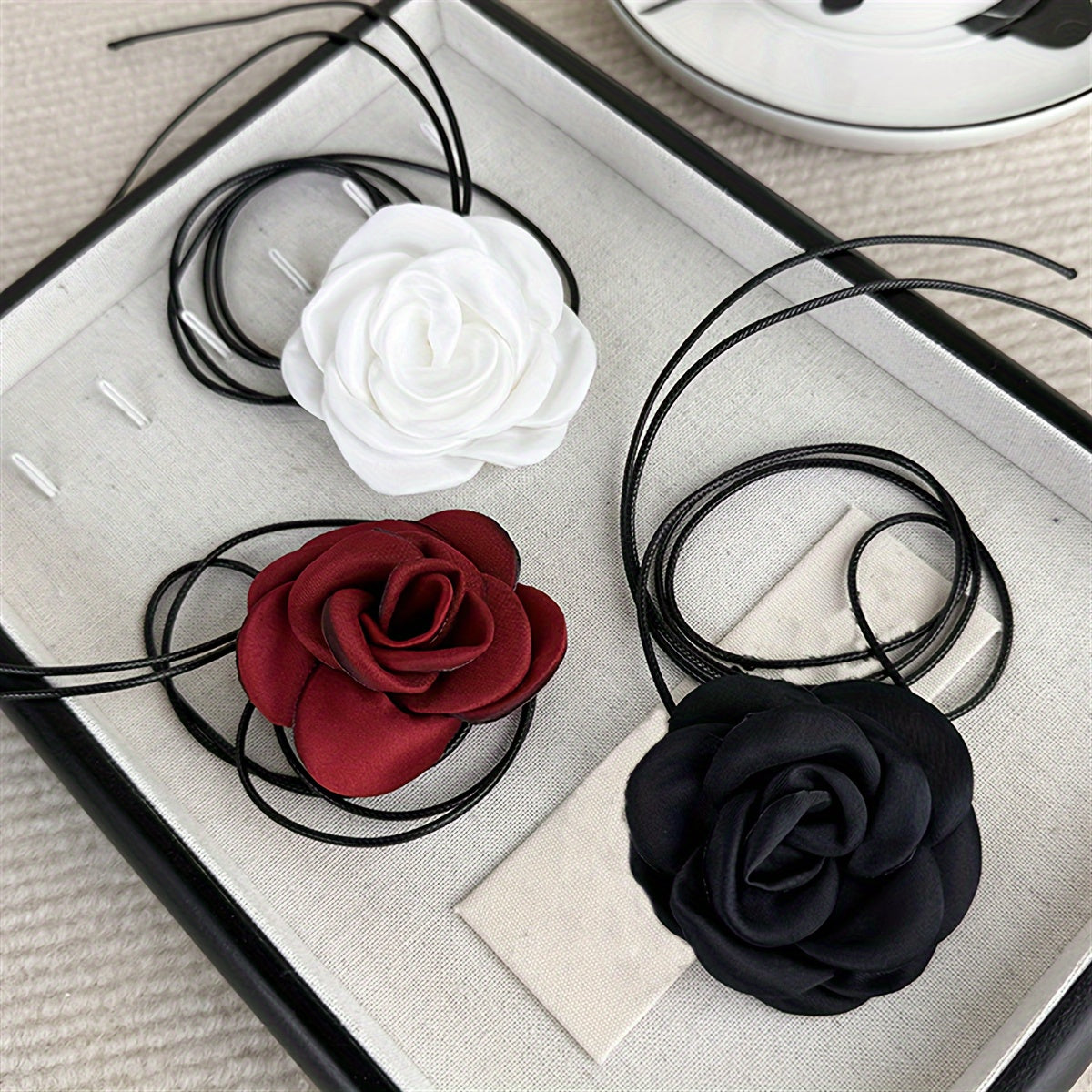 Set of 3 Fabric Rose Flower Necklaces for Women Multiway Jewelry for Parties and Daily Wear
