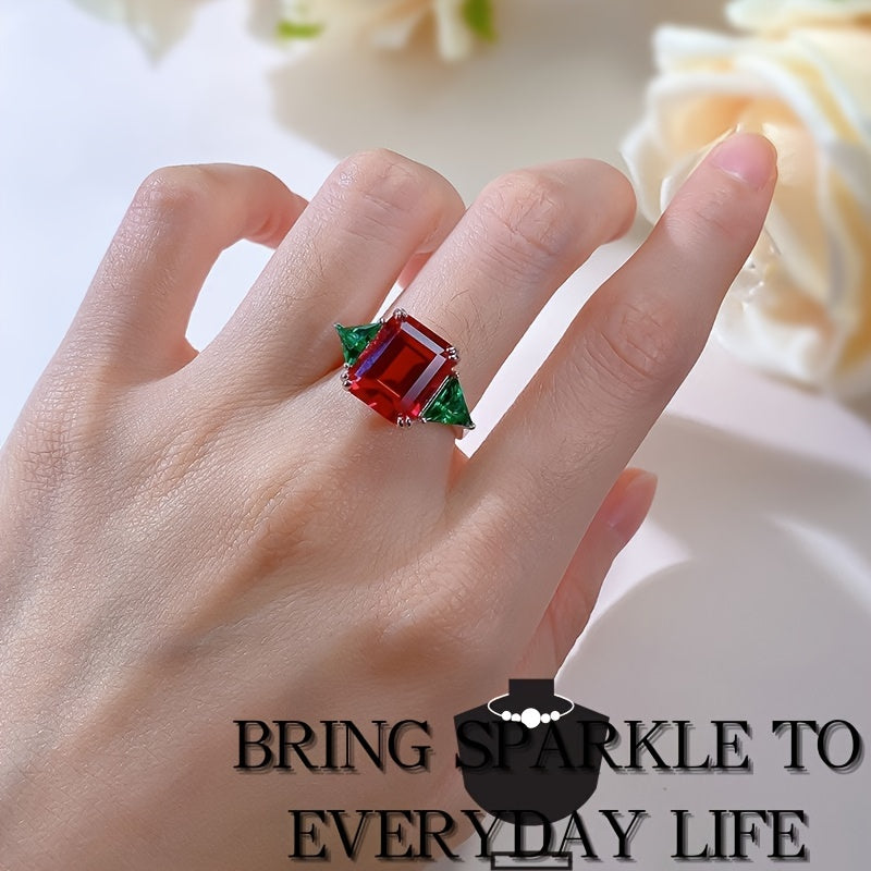 Sterling Silver Ring with Green Gemstones and Synthetic Stones for Women