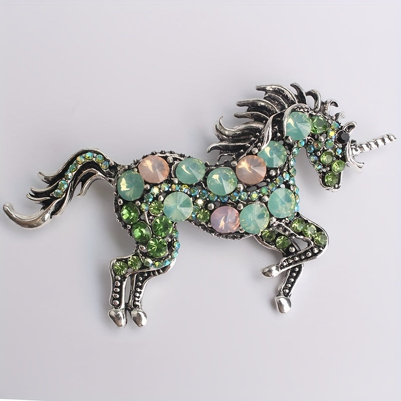 Crystal Horse Brooch with Rhinestones Punk Edge Animal Pin for Sweaters Dresses and Scarves