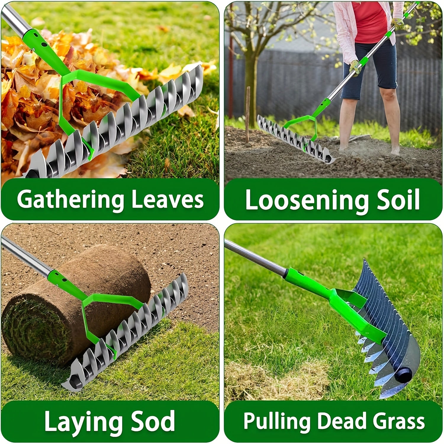 Metal Thatching Rake 12.8 Inch with Anti-Slip Handle for Garden and Yard Maintenance