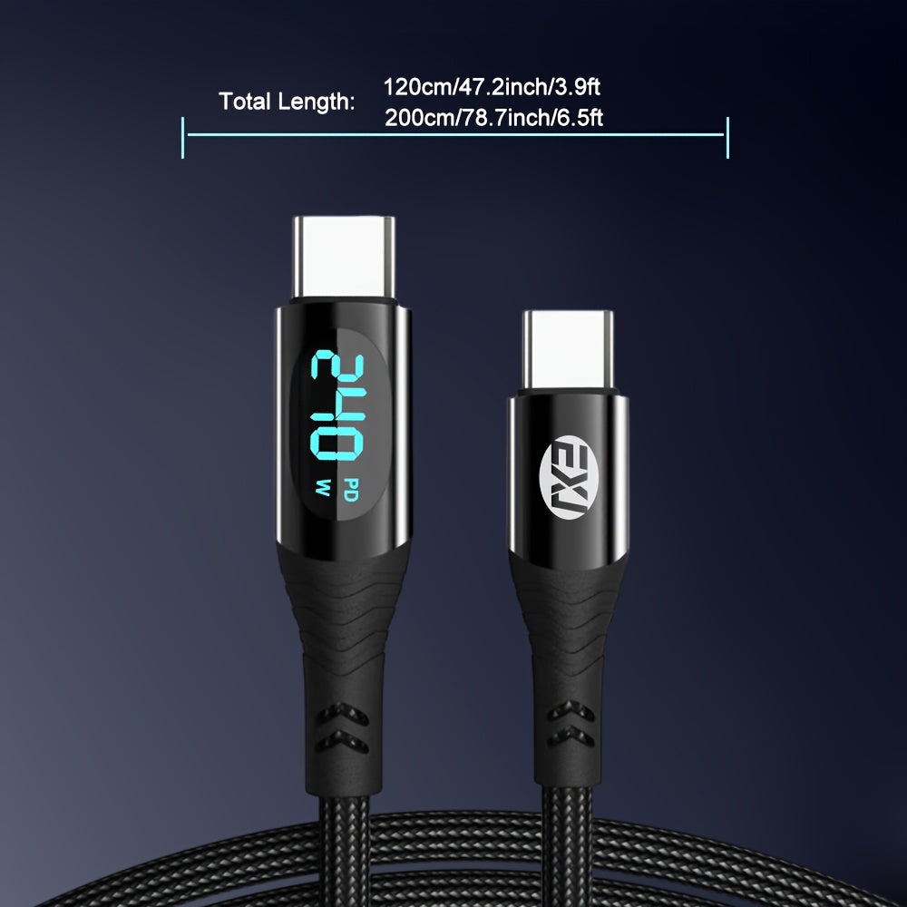 Nylon Braided USB C to C and USB A to C Fast Charging Data Cable with Digital Display