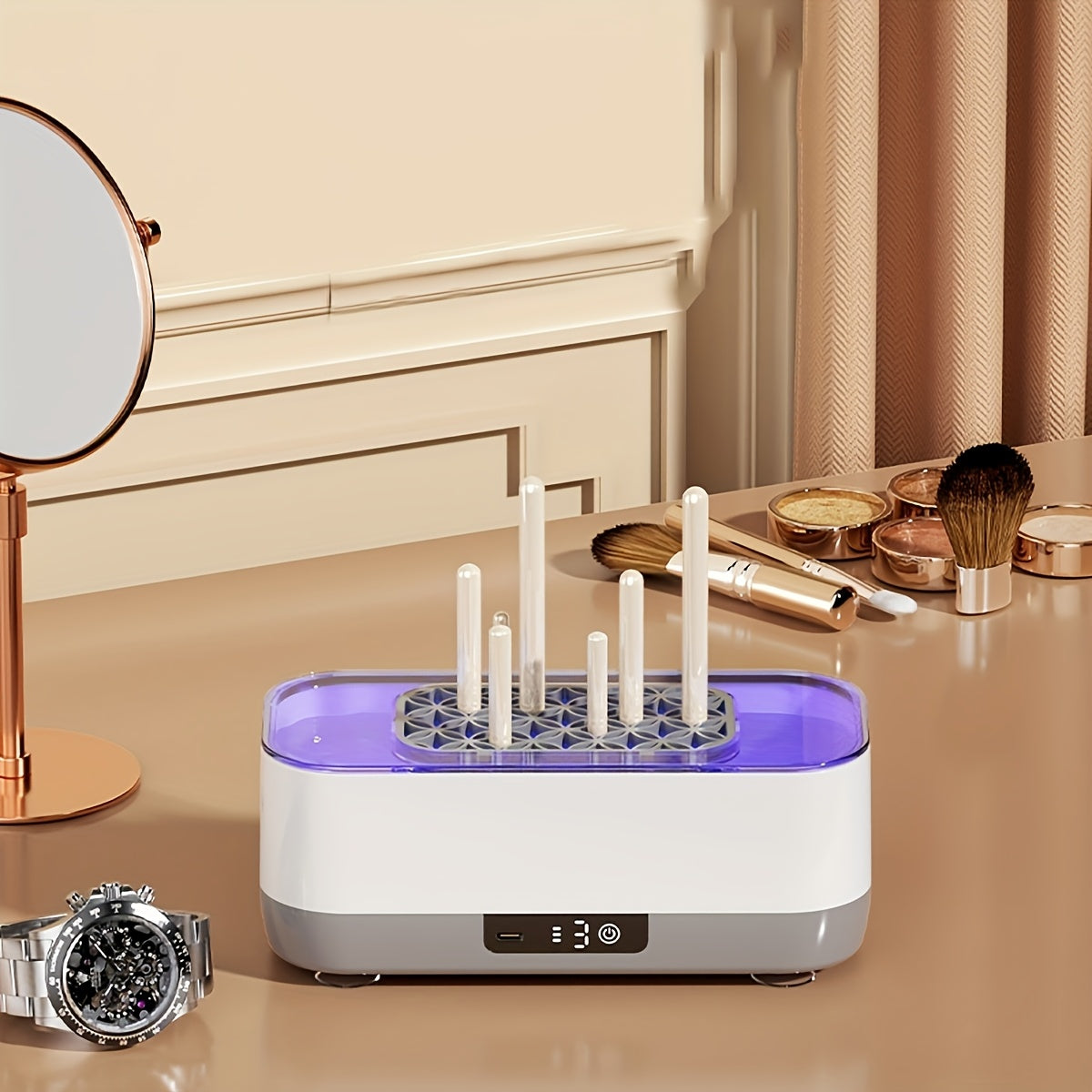 Limpiador automático de brochas de maquillaje, recargable por USB, batería de litio para joyas, gafas y objetos pequeños