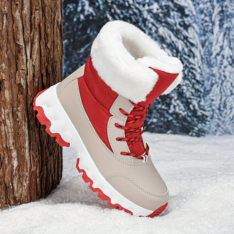 Women's Mid-Calf Winter Hiking Boots Solid Color Lace-Up Waterproof