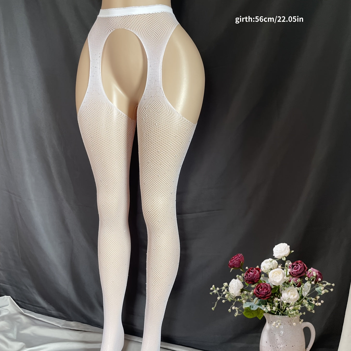 Women's High-Waisted Elastic Seamless White Pantyhose with Crystal Embellishments