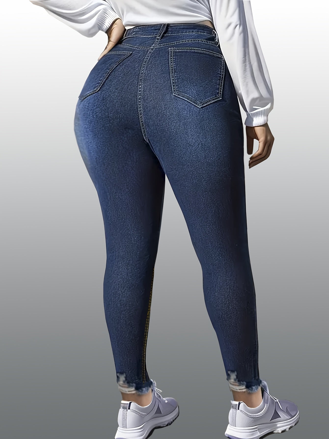 Women's Plus Size High Stretch Distressed Edge Jeans with Hairy Legs