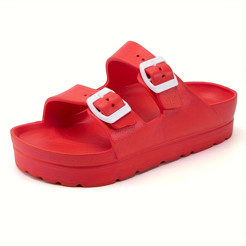 Women's White Adjustable Double Buckle Sandals Comfortable Slip-Resistant Beach Shoes