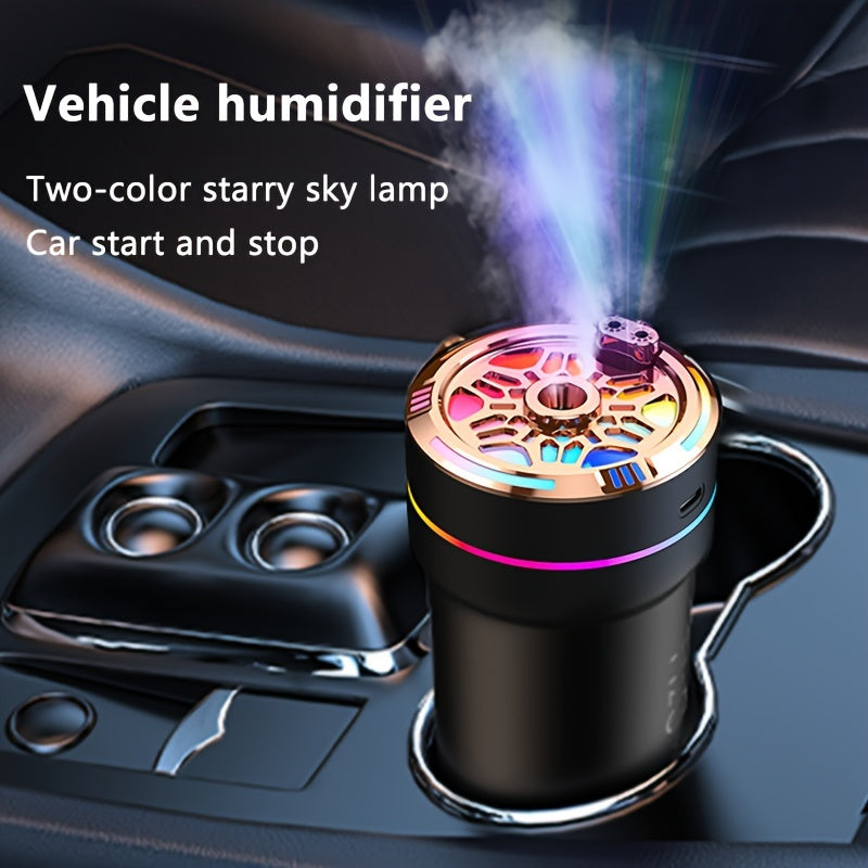 Car Humidifier and Air Purifier with Starry Sky Light USB Powered Essential Oil Diffuser Automatic Start Stop for Vehicle Interior