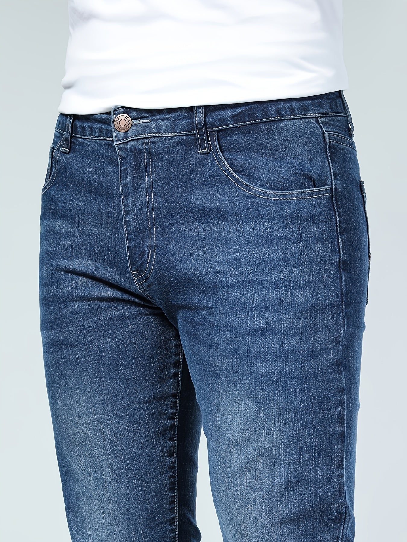 Мужские узкие прямые повседневные джинсы из высококачественного денима с небольшим растяжением