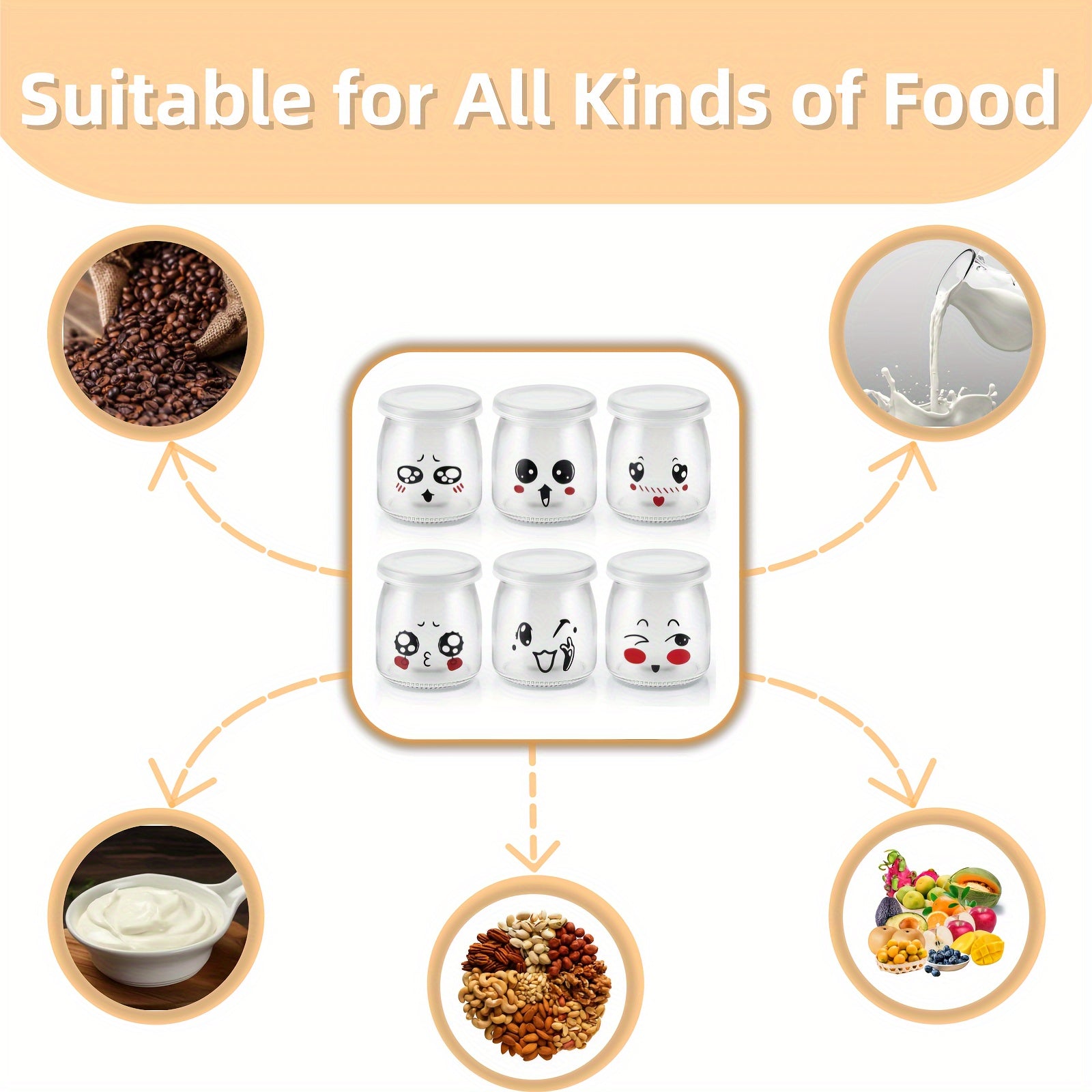 Набор из 6 стеклянных йогуртных стаканов по 200 мл с запечатанными крышками для рождественских украшений