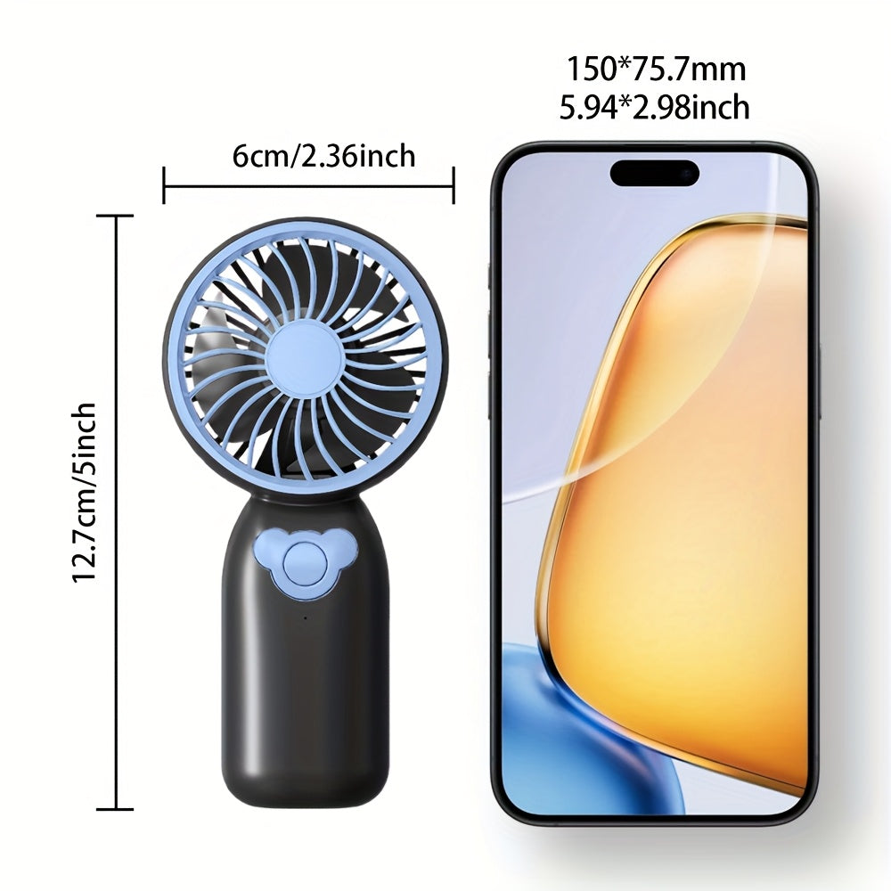 Портативный ручной вентилятор с 3 уровнями, перезаряжаемый USB-аккумулятор для использования на улице и в офисе