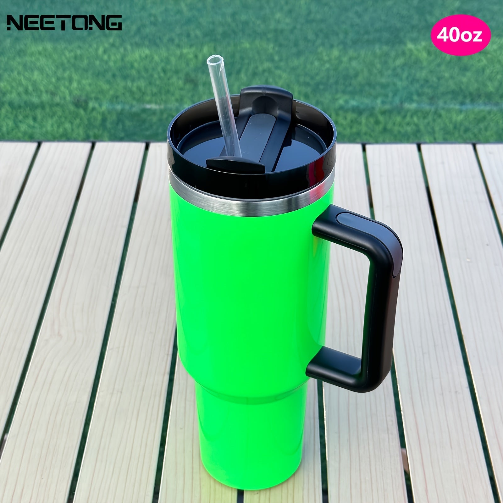 40oz izolyatsiyalangan suv idishi, tutqichli, fluorescentli tumbler, sayohat, uy va ofis uchun