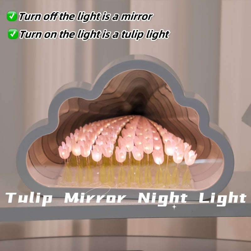 Tulip Cloud LED Night Light with Mirror Sea Effect for Bedroom Decor