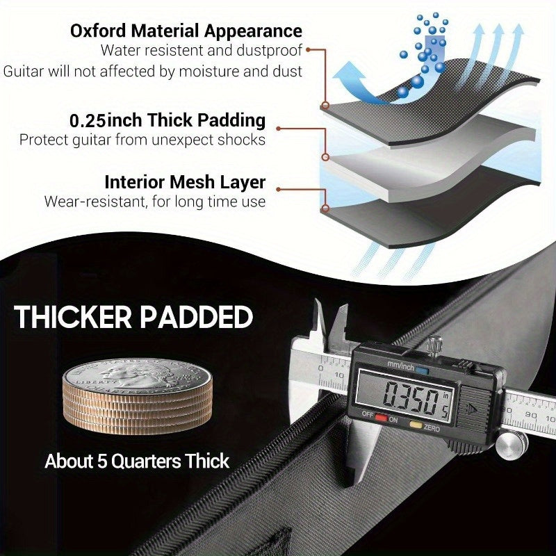Estuche negro para guitarra con acolchado de 104,14cm, resistente al agua, tela, correas ajustables para el hombro