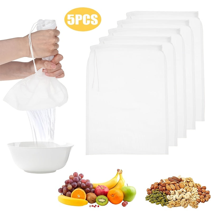 Set of 5 Fine Mesh Nut Milk Bags Reusable Strainers for Almond Milk Juice Coffee Tea